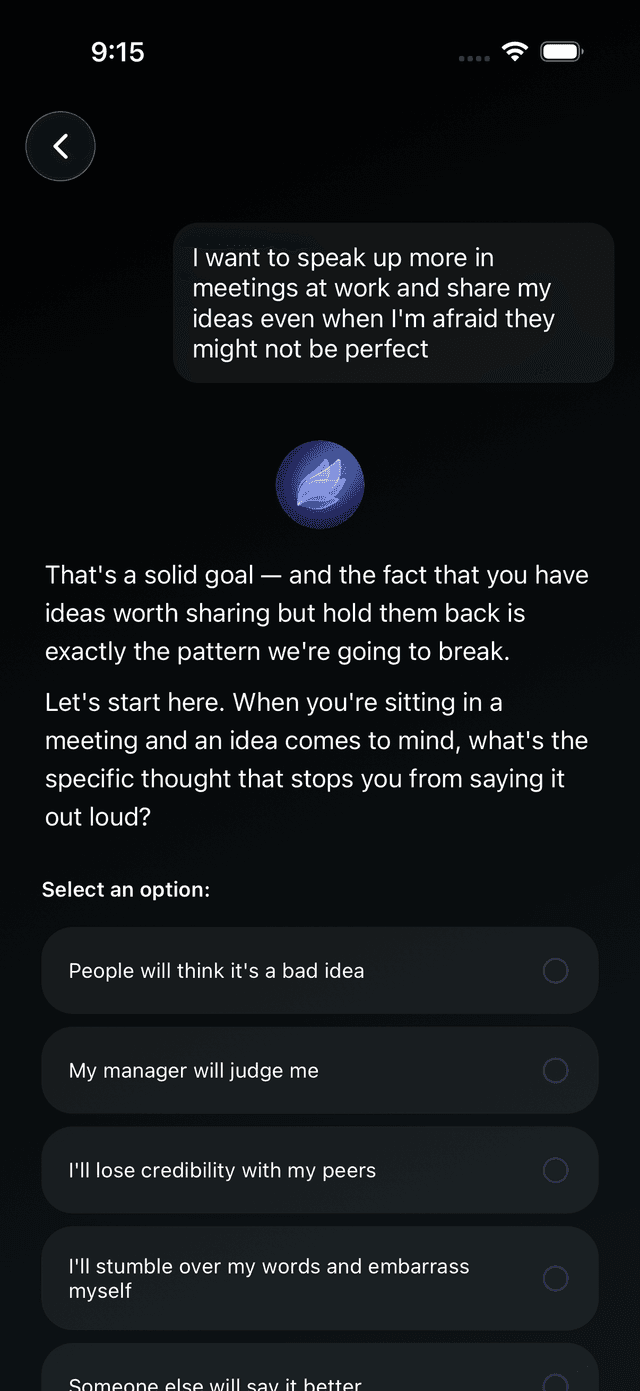 AI coach conversation in Fearless app