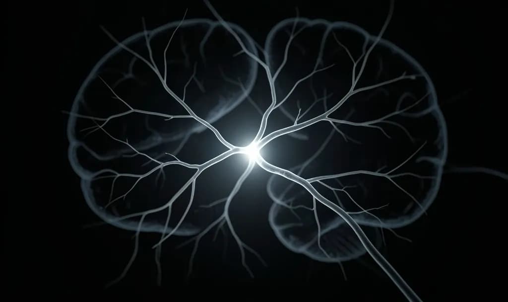 A single glowing neural pathway branching through dark brain matter